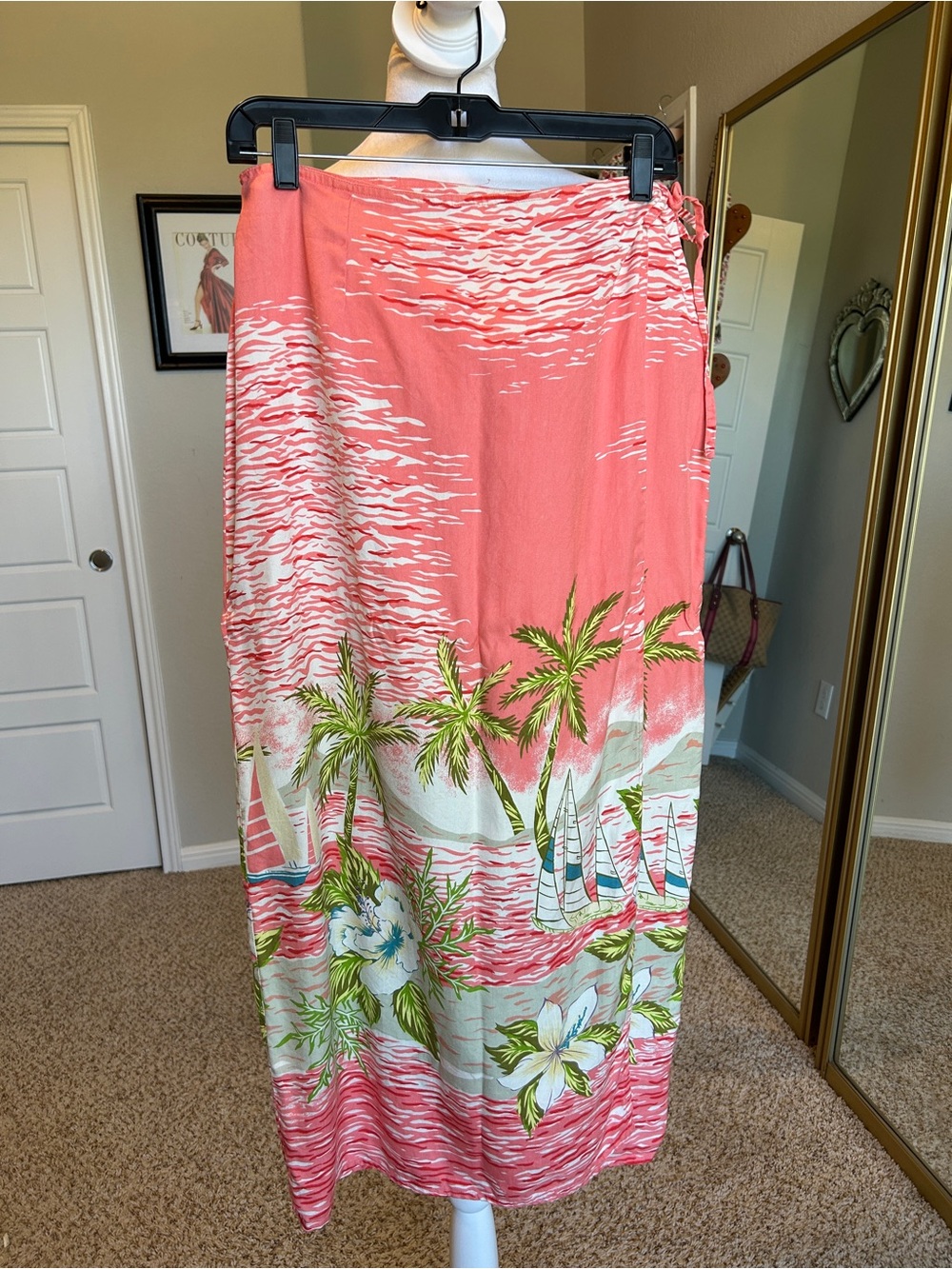 Bamboo Traders Vintage Tropical Aloha Maxi Wrap Skirt 100% Silk Women’s 12